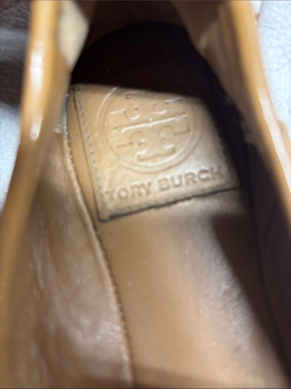 Tory Burch Caramel Woven Patent Leather Ballet Flats